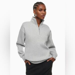 TNA Cozy Fleece Boyfriend 1/4 Zip sweatshirt in heather chrome grey size XL